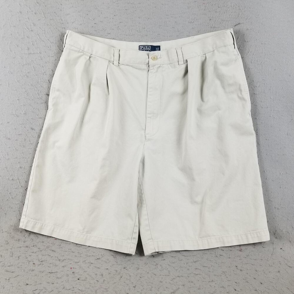 Polo Ralph Lauren Shorts Mens 42 Khaki Pleated Chino Classic Fit Pony Logo - Picture 1 of 16